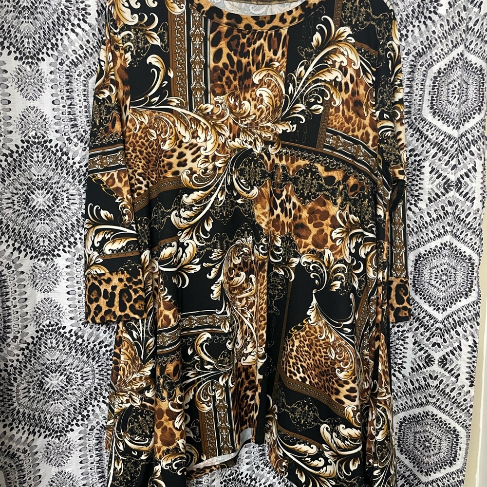 Women's Black and Brown Animal Print Long Sleeve Top